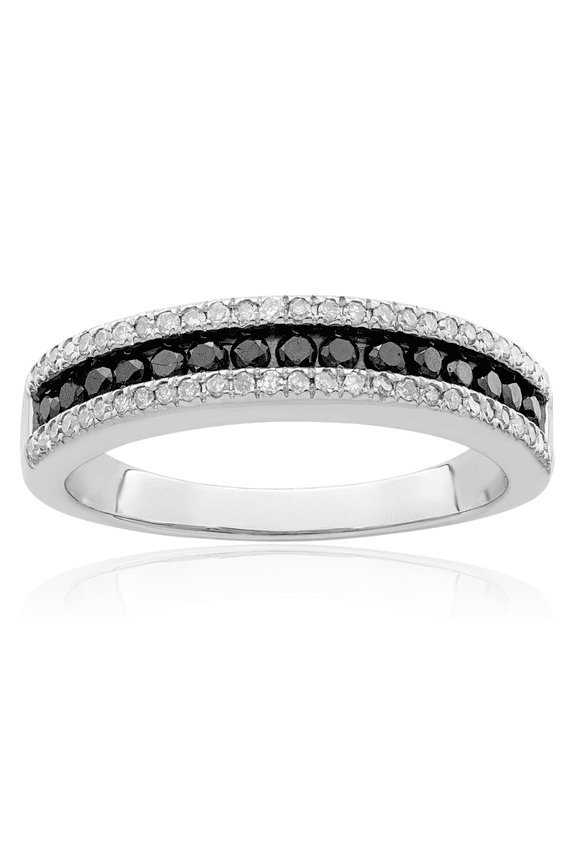 925 sterling silver black white diamond ring