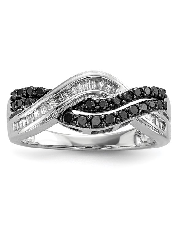 Diamonds Sterling Silver Black and White Diamond Ring