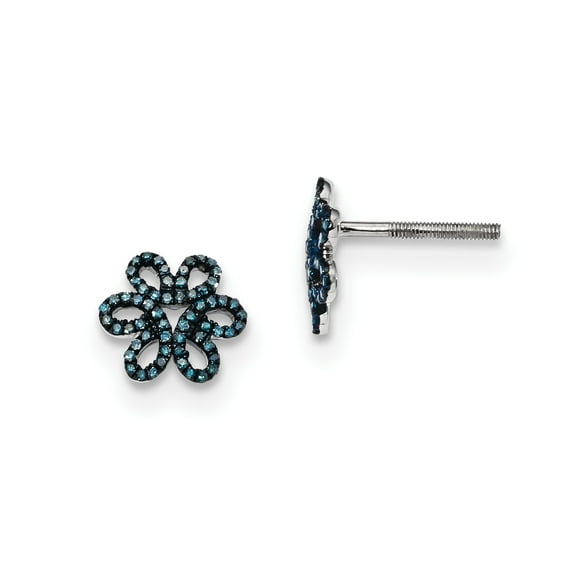 White Night Diamonds Sterling Silver Blue Diamond Flower Post Earrings