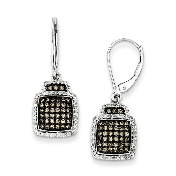 White Night Diamonds Sterling Silver Champagne Diamond Large Square Leverback Earrings
