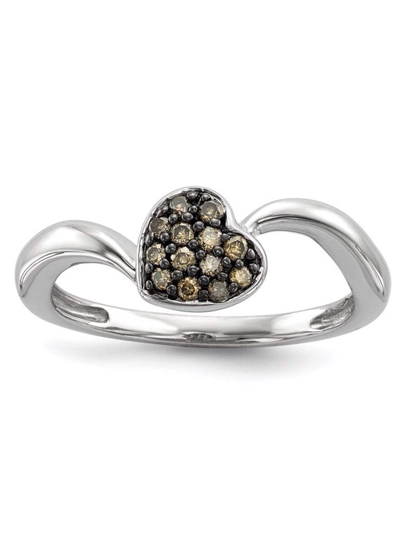 White Night Diamonds Sterling Silver Champagne Diamond Small Heart Ring