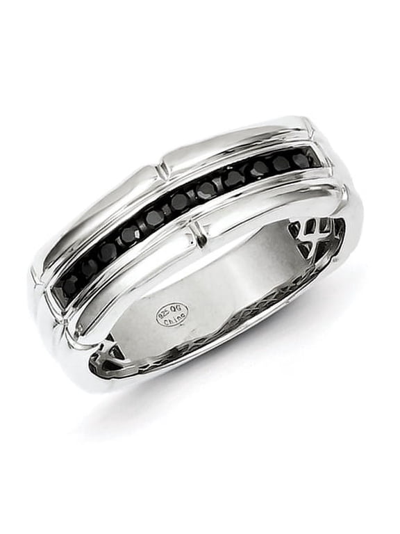 White Night Diamonds White Night Sterling Silver Rhodium-plated Black Diamond Men's Ring