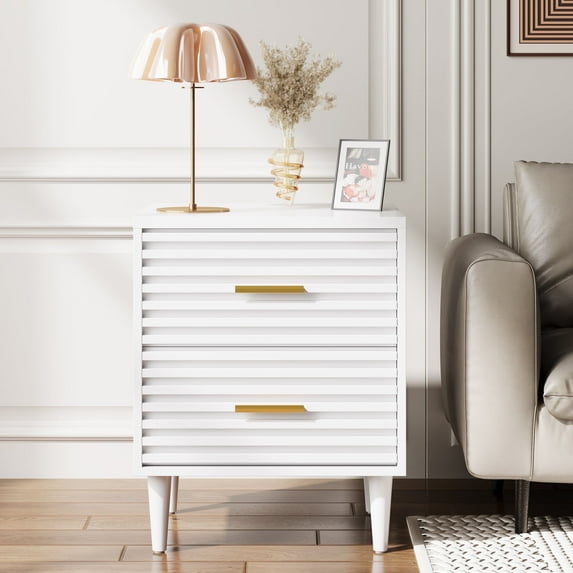 White Night Stand, Bedside Table, Nightstands with Drawer Storage Bed Side Table End Table Large Modern Wood Wide Bedside Stand Mid Century Night Stands for Bedroom Living Room Sofa Couch Office