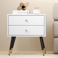 thumbnail image 1 of White Night Stand, Nightstand with 2 Drawer, Modern Striped Large Bedside Table with Exquisite Metal Handles and Metal Legs 19.69 ''W x 15.75 ''Dx 21.26 ''H, 1 of 7