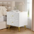 thumbnail image 1 of White Night Stand, Wide Embossed Nightstand with 2 Drawers, Modern Glossy Storage Bedside Table for Bedroom, End Side Table with Gold Metal Legs and Handles (White and Gold, 1), 1 of 8