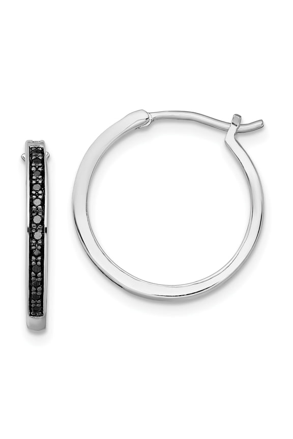 White Night Sterling Silver Black Diamond Hoop Earrings Sterling Silver Earrings