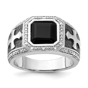 White Night Diamonds White Night Sterling Silver Black Rhodium-plated Diamond and Onyx Cross Mens Ring