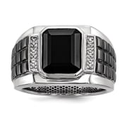 White Night Diamonds White Night Sterling Silver Black Rhodium-plated Diamond and Onyx Square Mens Ring