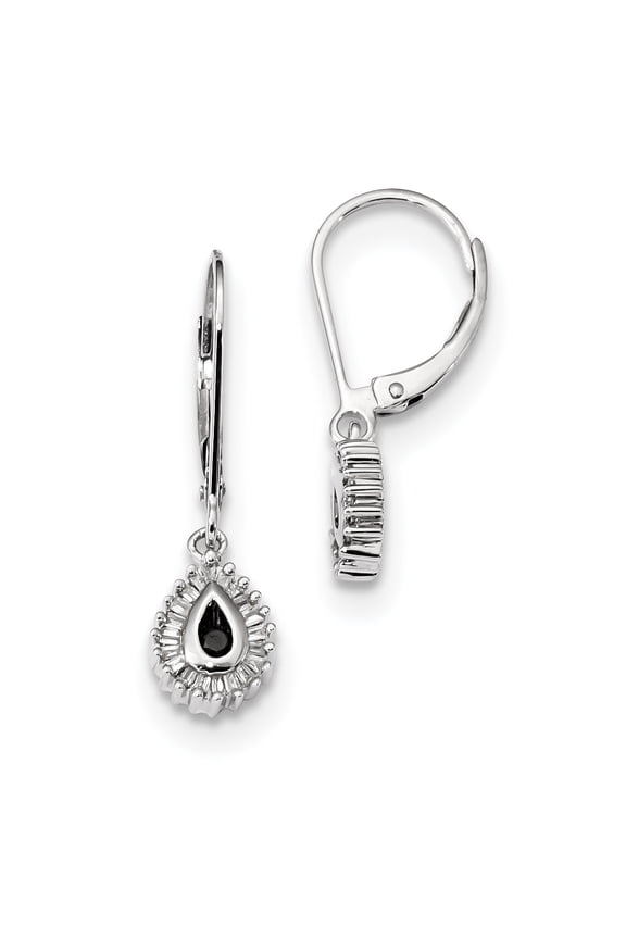 White Night Sterling Silver Black and White Diamond Dangle Leverback Earrings Sterling Silver Earrings