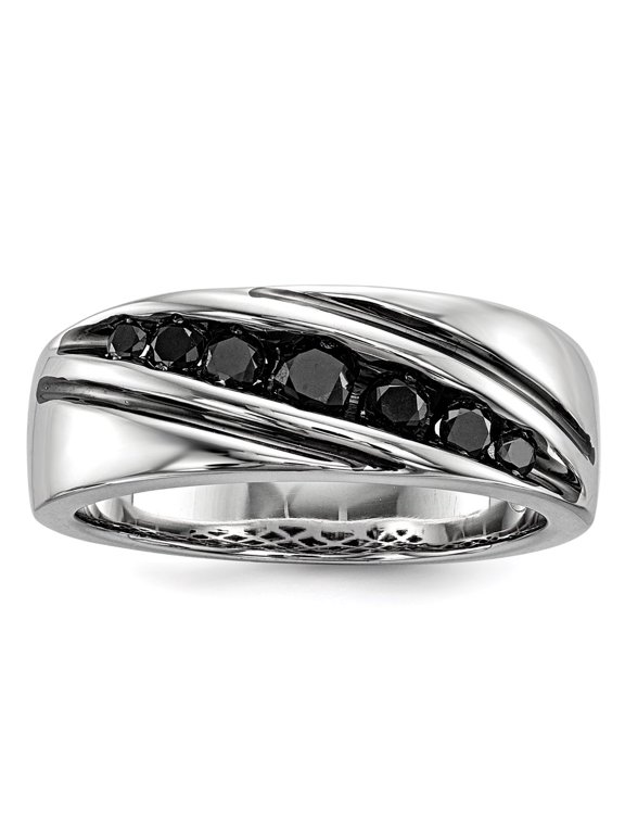 White Night Diamonds White Night Sterling Silver Rhodium-plated Black Diamond Men's Band Ring