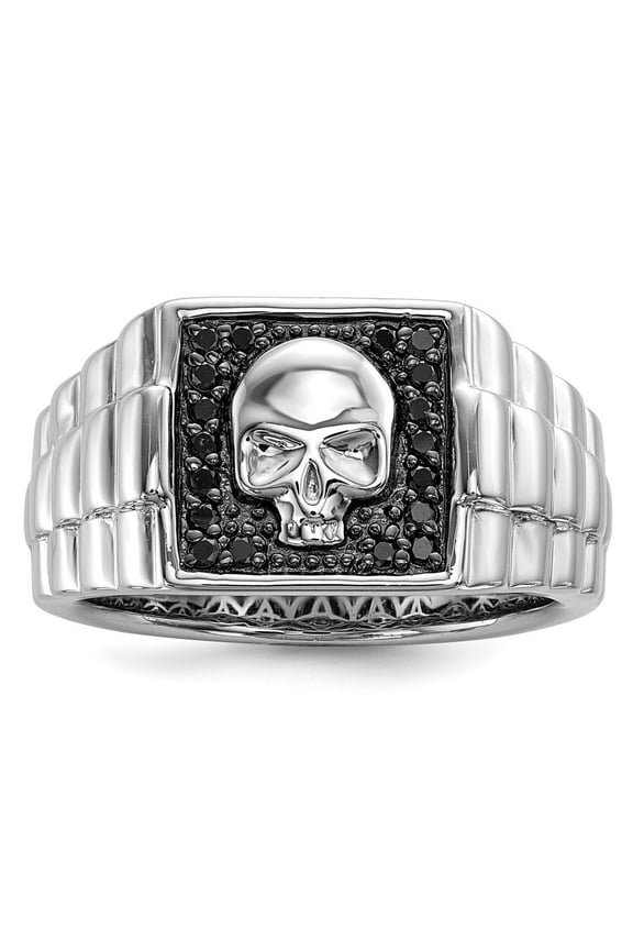 925 Sterling Silver Polished Prong set Black Diamond Square Skull Mens Ring Size 9 - Ring for Men
