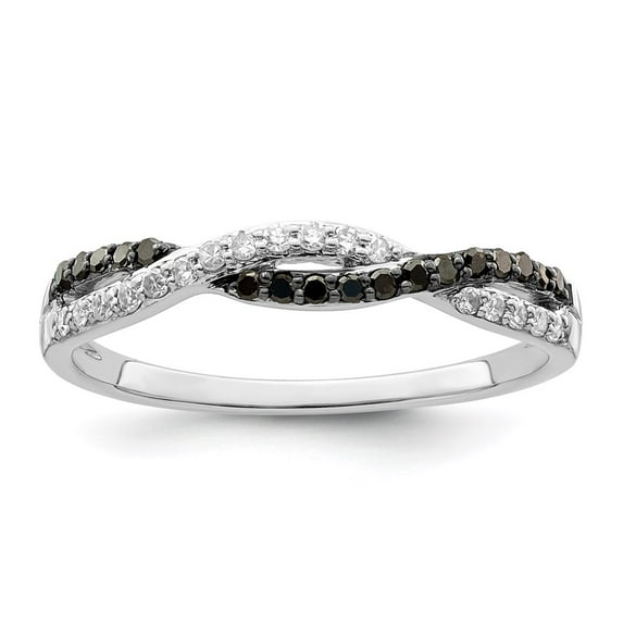 White Night Sterling Silver Rhodium-plated Black and White Criss Cross Diamond Ring QQR5433-6