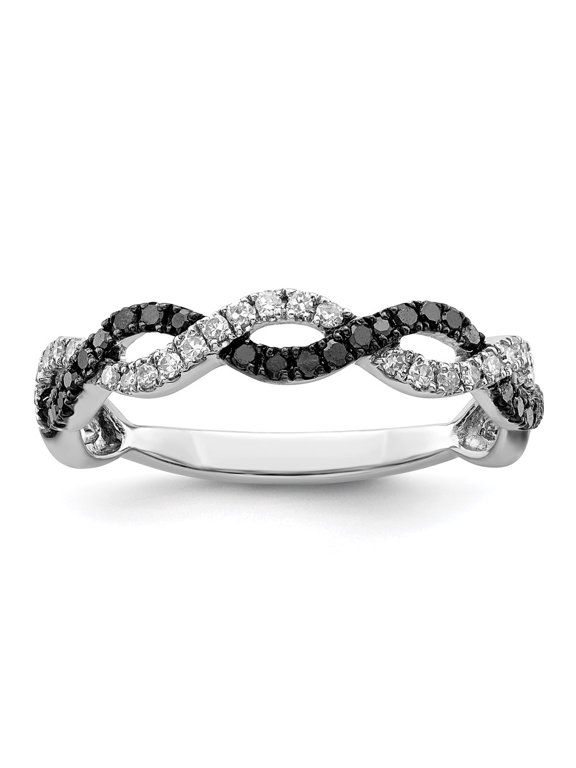 White Night Sterling Silver Rhodium-plated Black and White Criss Cross Diamond Ring