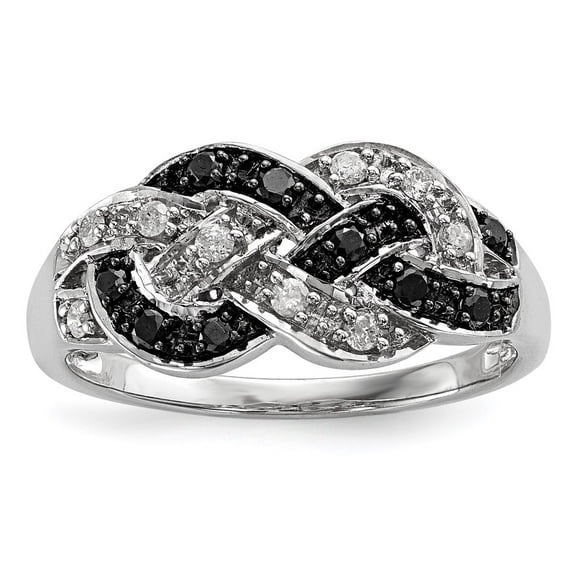 White Night Sterling Silver Rhodium-plated Black and White Diamond Intertwined Ring Q-QR5437-6