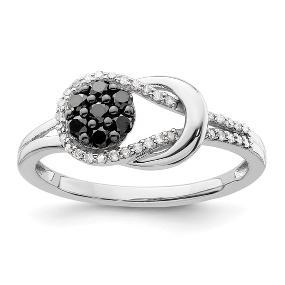 White Night Sterling Silver Rhodium-plated Black and White Diamond Love Knot Ring QR3298