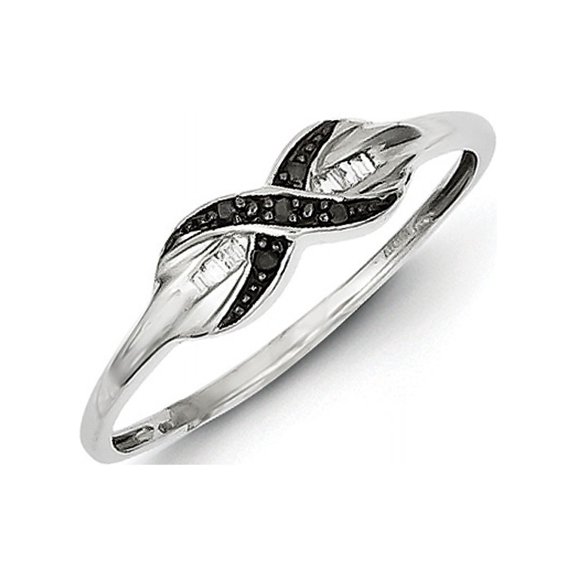 White Night Sterling Silver Rhodium-plated Black and White Diamond Ring QQR3345-8