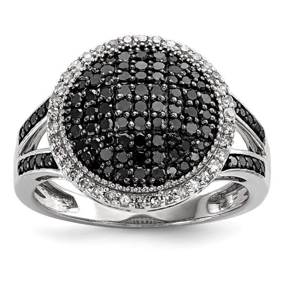 White Night Diamonds White Night Sterling Silver Rhodium-plated Black and White Diamond Round Ring