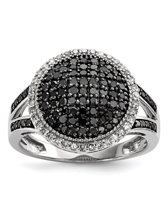 White Night Sterling Silver Rhodium-plated Black and White Diamond Round Ring