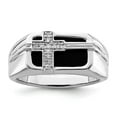 thumbnail image 1 of White Night Sterling Silver Rhodium-plated Diamond and Black Onyx Cross Men's Ring, 1 of 7