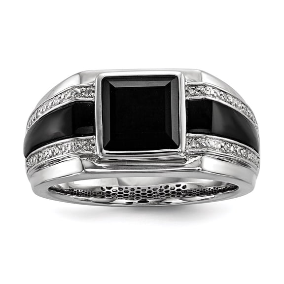 White Night Diamonds White Night Sterling Silver Rhodium-plated Diamond and Onyx Men's Ring