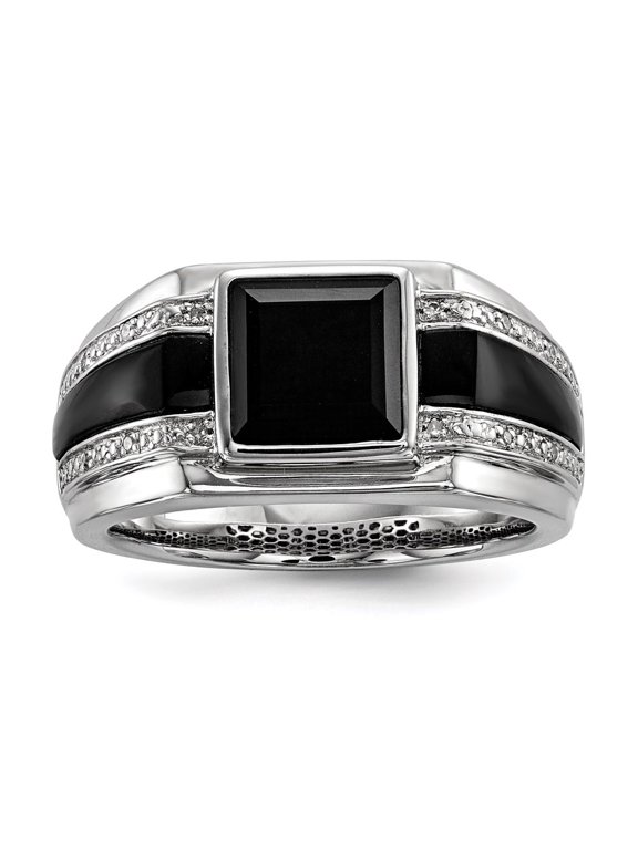 White Night Sterling Silver Rhodium-plated Diamond and Onyx Men's Ring