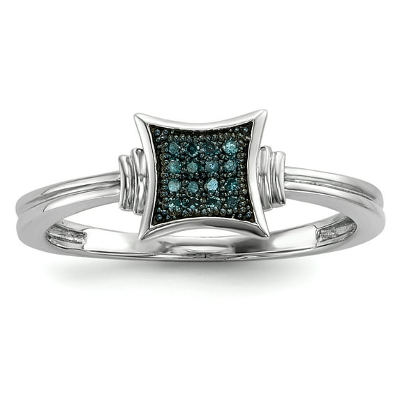 White Night Sterling Silver Rhodium-plated White Blue Diamonds Square Ring #Q-QR5231-8