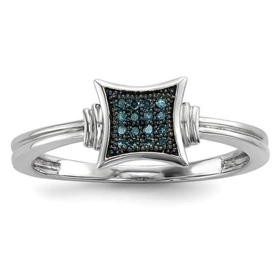 White Night Sterling Silver Rhodium-plated White Blue Diamonds Square Ring QQR5231-7