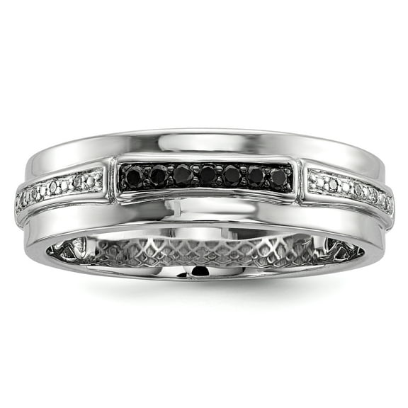 White Night Sterling Silver Rhodium-plated White and Black Diamond Men's Ring Q-QR5459-10