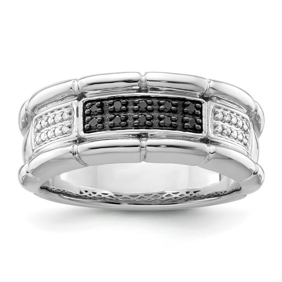 White Night Sterling Silver Rhodium-plated White and Black Diamond Men's Ring QQR5503-9