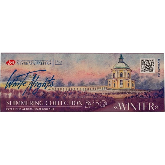 White Nights Extra Fine Artists Grade Professional Limited Edition Shimmering Watercolors 8 Full Pans 2.5 ml each by Nevskaya Palitra (Winter)