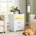 thumbnail image 1 of Mabor Nightstand with 2 Storage Drawers and Charging Station, Modern Night Stand Bedside Table with LED Lights and Sliding Desktop, Large End Side Table for Bedroom Living Room, White, 1 of 10
