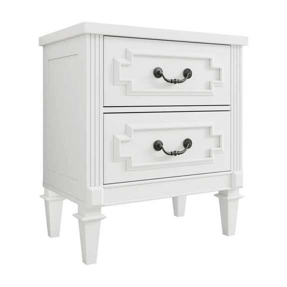 White Nightstand, Farmhouse End Side Table, Bedside Nightstands Chest with Drawers Small Night Stand with 2 Drawer and Solid Wood Legs for Bedroom, Living Room