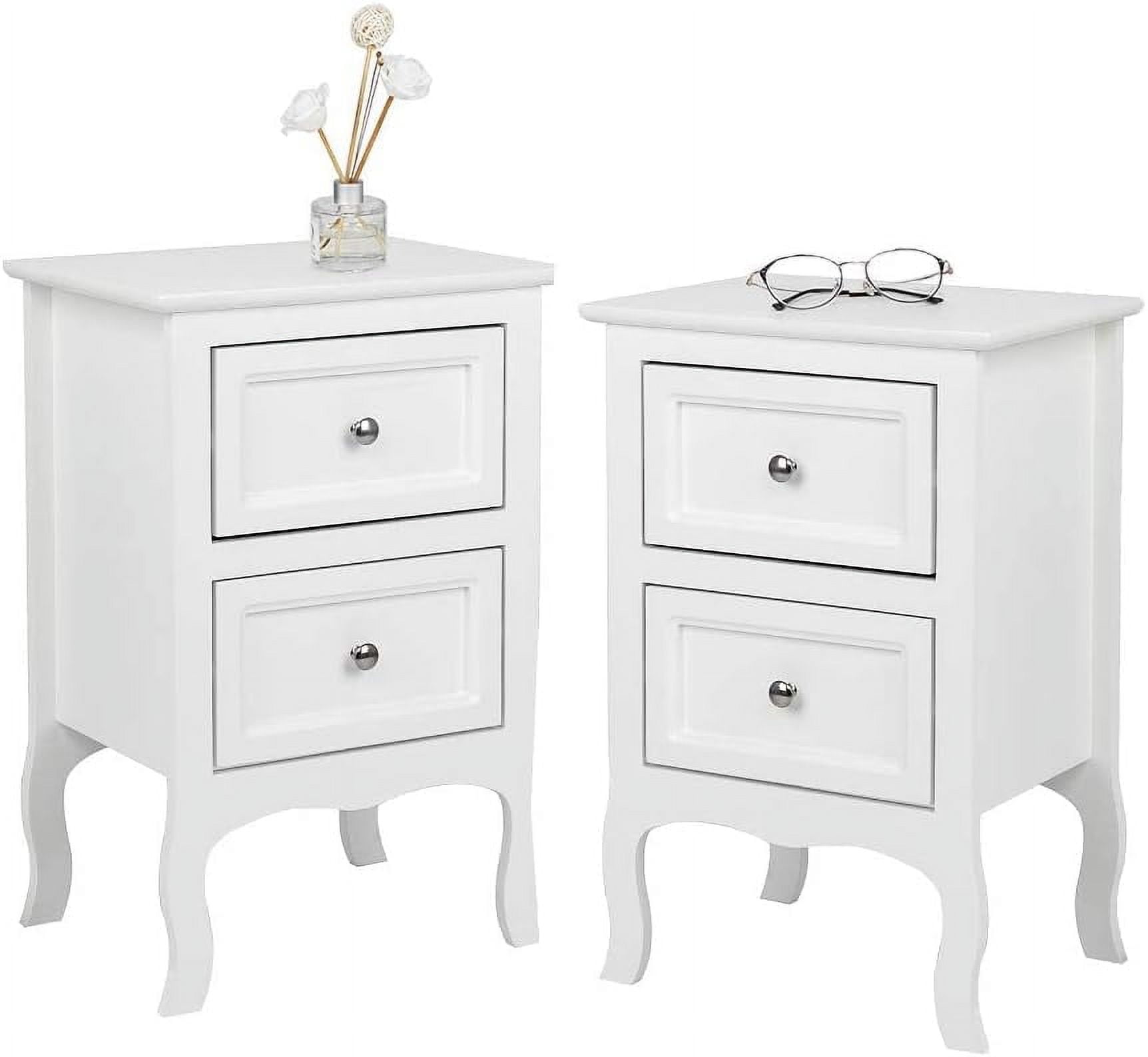 White Nightstand Set of 2, Nightstands with 2 Drawers, Bed Side Table