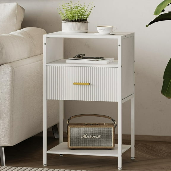 White Nightstand, Tall Nightstand with Drawer