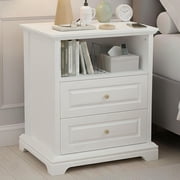 White Nightstand with 2 Drawers & Open Shelf, Modern Bedside End Table 21.2 x16.5 x24