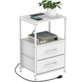thumbnail image 1 of White Nightstand with 2 Fabric Drawers End Table with Charging Station, 1 of 7