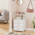 thumbnail image 1 of White Nightstand with 3 Drawers and 2-Tier Shelf, Fabric Storage Organizer for Bedroom, Closets, Hallway, Sturdy Steel Frame, 1 of 7