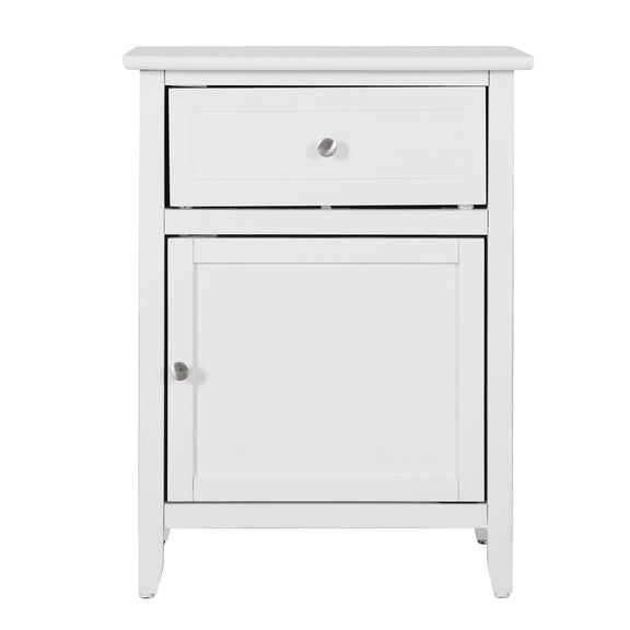 White Nightstand with Drawer & Door - Bedroom Furniture 19" x 15" x 25"