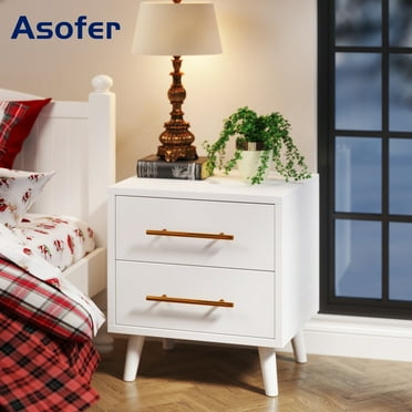 Asofer 2 drawer white nightstand, suitable for any space, waterproof and scratch-resistant, easy to wipe