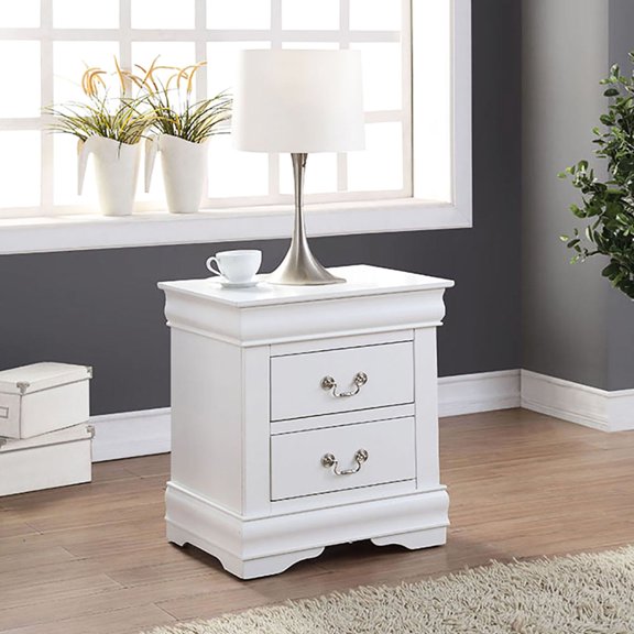 White Nightstand with Nickel Handles and 2 Drawers / Add Style to Bedroom