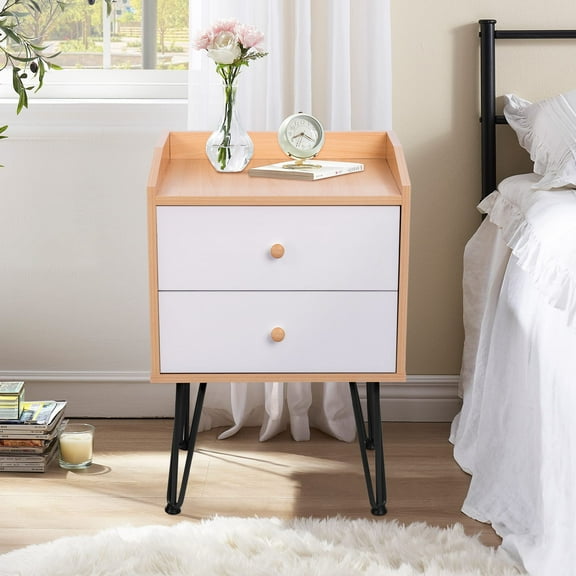 White Nightstands Bedroom Beside Table with 2 Drawers