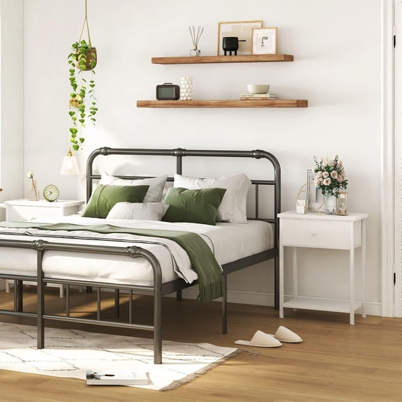 White Nightstands Set of 2, Small Night Stand Set 2 with Drawer and Shelf Storage for Bedroom, Dorm, Modern