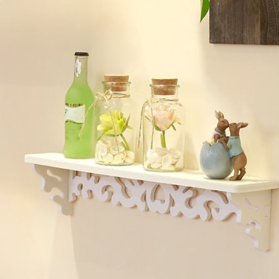White No-Drill Floating Wall Shelves PVC Display Rack 18.5" Spice Rack Bookshelf Storage Shelf for Living Room Toilet Office Bedroom Kitchen