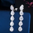thumbnail image 1 of White No Hole Design CZ Long Dangle Drop Clip On Earrings for Non Pierced Ears, 1 of 9