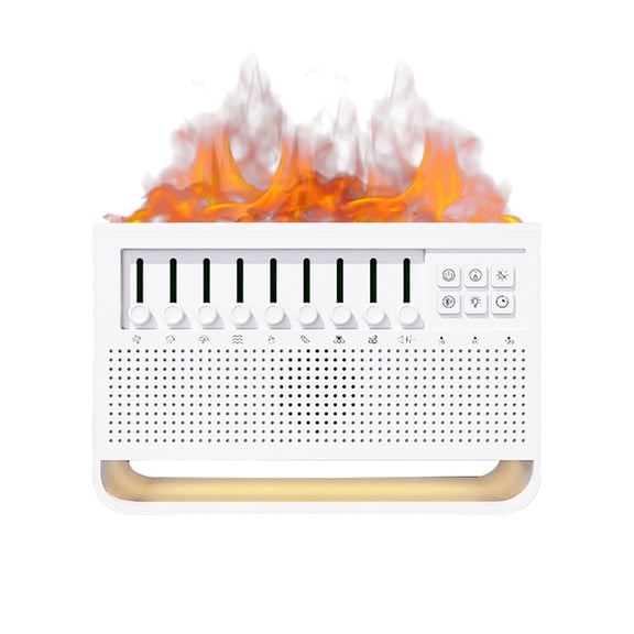 White Noise Flame Aromatherapy Diffuser, Flame Effect Humidifier with Essential Oil Diffuser, High-Output Mist, Sleep Sound Machine with Timer & Night Light for Bedroom, Office