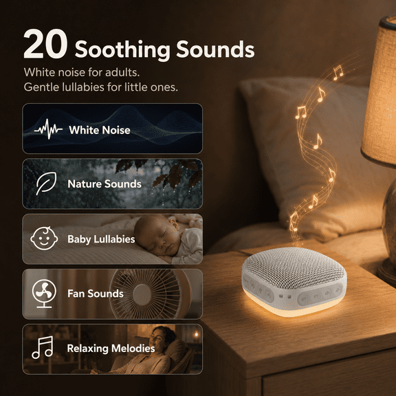 DTIRD White Noise Machine,20 Soothing Sound Machine for Baby & Adults,Sleep Aid & Focus Therapy, Night Light, Timer, Memory & Headphone Compatible ,Ideal for Home, Office & Travel