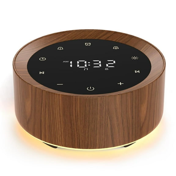White Noise Machine with Alarm Clock & Night Light for Babies and Adults, 20 Soothing Sounds, Glare-Free Upward Display, Touch Control, Memory Function, 5 Sleep Timers, Wood Grain