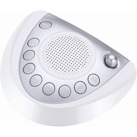 White Noise Machine, Battery Powered Sound Machine, Portable Sleep Machine with 24 Natural Soothing Sounds, Timer, USB Port, Headphone Jack for Baby, Kids, Adults, Travel, Office, Home (Silver)