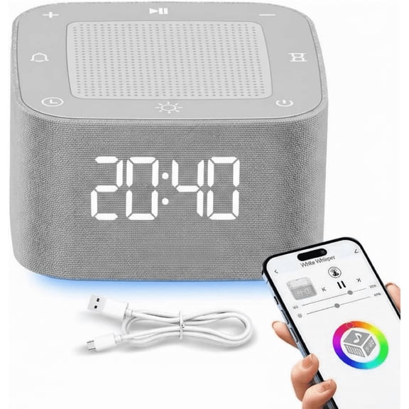 White Noise Machine,Bluetooth Speaker,Music Sleep Aid Device,32 Non-Looping Natural Sounds,8 Ambient Night Lights,3000K Soft Glow,Ideal for Newborn Soothing,Gentle Deep Sleep Soundscape for Adults