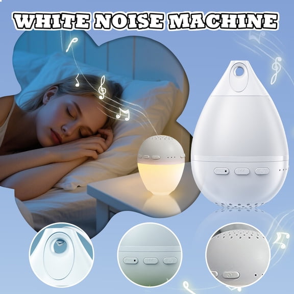 White Noise Machine Night Light with Soothing Sleep Sounds for Adults, Portable Compact Sound Machine and Dimmable Nursery Lamp for Bedroom, USB Powered